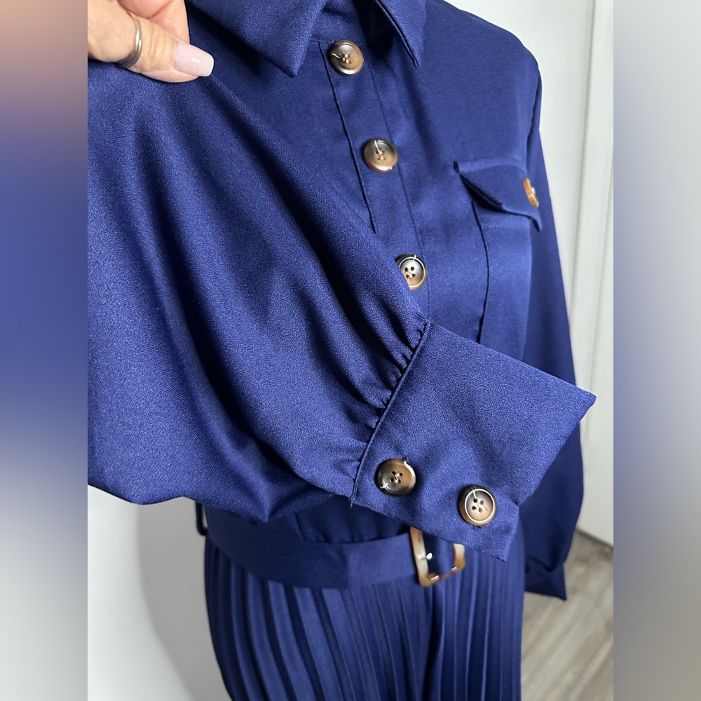 SHEIN Elegant Navy Blue Pleated Jumpsuit - Size XL (12) New w/o T - Picture 5 of 11